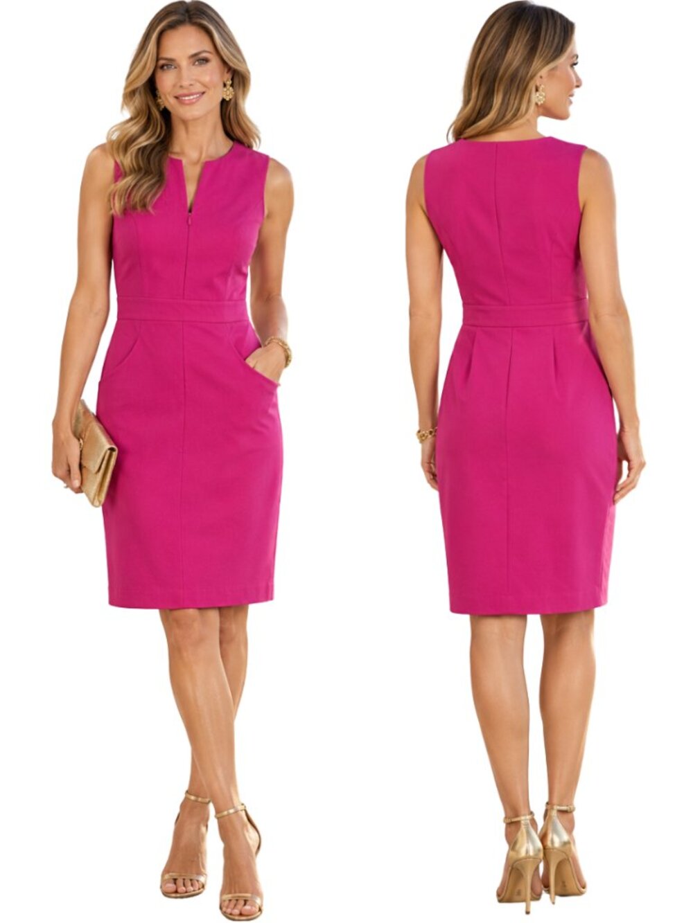 J. McLaughlin Hudson Front Zip Bi-Stretch Sheath Dress Women's 8 Pink Formal NWT